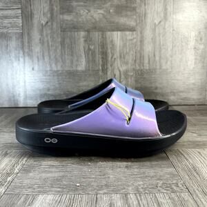 OOFOS Purple Iridescent Slide Sandals